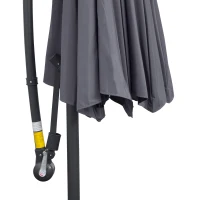 Outsunny 10ft Offset Patio Umbrella with Base, Garden Hanging Parasol with Crank, Banana Cantilever Umbrella Sun Shade, Grey(m-9)