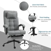 Vinsetto Executive Office Chair High Back Linen-Feel Fabric Swivel Chair with Upholstered Retractable Footrest, Headrest and Armrest, Light Grey(m-7)