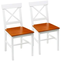 HOMCOM Wooden Dining Chairs Set of 2, Kitchen Chairs with Cross Back, Solid Structure for Living Room and Dining Room, White(m-11)