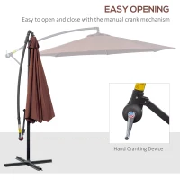 Outsunny 10' Deluxe Patio Umbrella, Outdoor Market Parasol, Banana Hanging Offset Sunshade with Crank, Cross Base, Coffee(m-4)