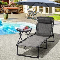 Outsunny Reclining Chaise Lounge Chair, Portable Sun Lounger, Folding Camping Cot with Adjustable Backrest and Removable Pillow, for Patio, Garden, Beach, Gray(m-2)