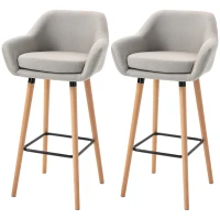 HOMCOM Modern Bar Stools Set of 2, 31.5" Barstools with Linen Fabric and Solid Wood Legs, Backrest and Footrest, Dining Room Kitchen Counter, Beige(m-12)