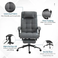 Vinsetto Office Chair Executive Linen-Feel Fabric High Back Swivel Task Chair with Upholstered Retractable Footrest, Headrest and Padded Armrest, Dark Grey(m-7)