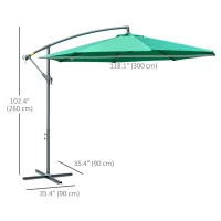 Outsunny 10ft Offset Patio Umbrella with Base, Garden Hanging Parasol with Crank, Banana Cantilever Umbrella Sun Shade, Green(m-3)