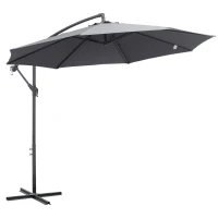 Outsunny 10ft Offset Patio Umbrella with Base, Garden Hanging Parasol with Crank, Banana Cantilever Umbrella Sun Shade, Grey(m-2)
