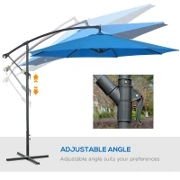 Outsunny 10ft Offset Patio Umbrella with Base, Garden Hanging Parasol with Crank, Banana Cantilever Umbrella Sun Shade, Blue(m-5)