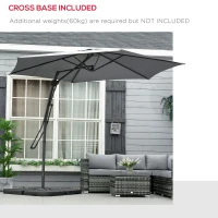 Outsunny 10ft Cantilever Patio Umbrella Offset Parasol with Crank Handle, Cross Base for Garden, Deck, Dark Grey(m-6)