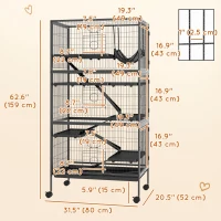 PawHut 6-Tier Rolling Small Animal Cage, Deluxe Rabbit Cage, Ferret Cage for Mink Chinchilla Kitten Rabbit Charcoal Grey(m-3)