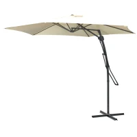Outsunny 10ft Cantilever Patio Umbrella Offset Parasol with Crank Handle, Cross Base for Garden, Deck, Cream White(m-2)