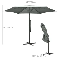 Outsunny 10ft Cantilever Patio Umbrella Offset Parasol with Crank Handle, Cross Base for Garden, Deck, Dark Grey(m-3)