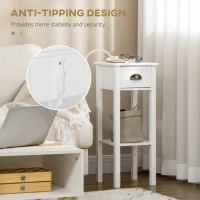 HOMCOM 2 Tier Side Table, Set of 2, Narrow Tall End Table with Drawer and Shelf, Slim Wooden Nightstand for Living Room, Bedroom, Hallway, White(m-7)