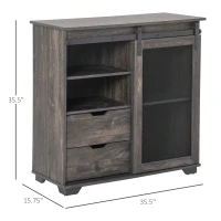 HOMCOM Farmhouse Sideboard Buffet Cabinet Sliding Door Coffee Bar Table with 2 Drawers, 2 Shelves, for Living Room, Dining Room, Kitchen, Entryway, Dark Brown(m-3)