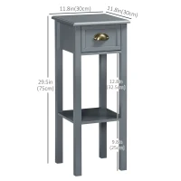 HOMCOM Bedside Table Set of 2, Narrow Side Table with Drawer and Shelf, 2 Tier Tall Nightstand for Bedroom, Grey(m-3)