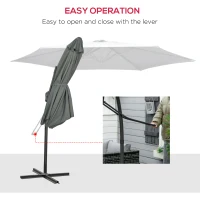 Outsunny 10ft Cantilever Patio Umbrella Offset Parasol with Crank Handle, Cross Base for Garden, Deck, Dark Grey(m-4)