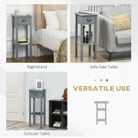 HOMCOM Bedside Table Set of 2, Narrow Side Table with Drawer and Shelf, 2 Tier Tall Nightstand for Bedroom, Grey(m-6)