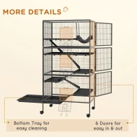 PawHut 6-Tier Rolling Small Animal Cage, Deluxe Rabbit Cage, Ferret Cage for Mink Chinchilla Kitten Rabbit Charcoal Grey(m-7)