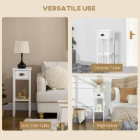 HOMCOM 2 Tier Side Table, Set of 2, Narrow Tall End Table with Drawer and Shelf, Slim Wooden Nightstand for Living Room, Bedroom, Hallway, White(m-6)