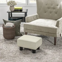 HOMCOM Small Ottoman Foot Rest, Foot Stool with Linen Fabric Upholstery and Plastic Legs, Cube Ottoman, Beige(m-2)