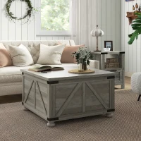 HOMCOM Farmhouse Coffee Table, Square Center Table with Flip-top Lids, Hidden Storage Compartment and Wooden Legs, Distressed Grey(m-6)