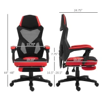 Vinsetto Ergonomic Home Office Chair High Back Armchair Computer Desk Recliner with Footrest, Mesh Back, Lumbar Support and Wheels, Red(m-3)