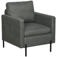 HOMCOM Armchair, Fabric Accent Chair, Modern Living Room Chair with Metal Legs, 2 Side Pockets for Bedroom, Grey(m-2)