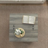 HOMCOM Farmhouse Coffee Table, Square Center Table with Flip-top Lids, Hidden Storage Compartment and Wooden Legs, Distressed Grey(m-7)