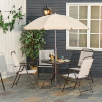 Outsunny 6 Pieces Outdoor Dining Set for 4 with Umbrella Patio Outdoor Furniture Set with Round Table 4 Folding Chairs Cream