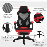 Vinsetto Ergonomic Home Office Chair High Back Armchair Computer Desk Recliner with Footrest, Mesh Back, Lumbar Support and Wheels, Red(m-7)