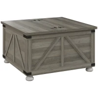 HOMCOM Farmhouse Coffee Table, Square Center Table with Flip-top Lids, Hidden Storage Compartment and Wooden Legs, Distressed Grey(m-2)