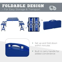 Outsunny Fold Up Picnic Table Portable Camping Table Foldable Travel Patio, Lawn Garden Table, with 4 Seats Chairs, Umbrella Hole, Aluminum Frame, Blue(m-4)