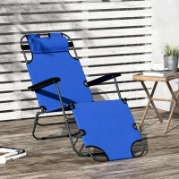 Outsunny Folding Chaise Lounge Chair, Outdoor Portable 2-Level Adjustable Recliner Zero Gravity Chair with Headrest Pillow, Armrests with Storage Mesh Pocket, Blue(m-1)
