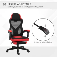 Vinsetto Ergonomic Home Office Chair High Back Armchair Computer Desk Recliner with Footrest, Mesh Back, Lumbar Support and Wheels, Red(m-4)