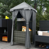 Outsunny Outdoor Towel Valet Caddy, Covered Poolside Towel Holder Rack, Shelf, Basket, Rolling PE Rattan Wicker Storage on Wheels, Gray(m-9)