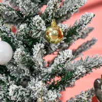 HOMCOM 5' Snow Flocked Artificial Pencil Christmas Tree, Slim Xmas Tree with Realistic Branches and Plastic Base Stand for Indoor Decoration, Green with Snow-flocked(m-9)