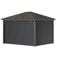 Outsunny 10'x12' Hardtop Gazebo with Mesh Curtains, Steel Slat Canopy, Outdoor Shelter for Patio, Garden, Dark Grey(m-12)