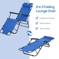 Outsunny Folding Chaise Lounge Chair, Outdoor Portable 2-Level Adjustable Recliner Zero Gravity Chair with Headrest Pillow, Armrests with Storage Mesh Pocket, Blue(m-4)