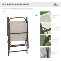 Outsunny 6 Pieces Outdoor Dining Set for 4 with Umbrella Patio Outdoor Furniture Set with Round Table 4 Folding Chairs Cream(m-4)