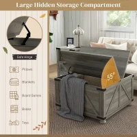 HOMCOM Farmhouse Coffee Table, Square Center Table with Flip-top Lids, Hidden Storage Compartment and Wooden Legs, Distressed Grey(m-4)