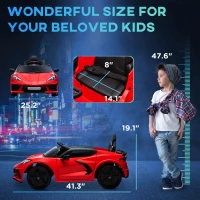 Qaba Chevrolet Corvette Licensed 12V Kids Electric Car with Parental Remote Control, Suspension System, Slow Start, Red(m-3)
