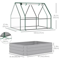 Outsunny Steel Outdoor Raised Garden Bed with Greenhouse,Cover, Roll Up Door, Dual Use, 50"x37.4"x36.2", Clear(m-3)