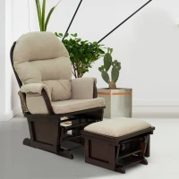 HOMCOM Nursery Glider Rocking Chair with Ottoman, Thick Padded Cushion Seating, Armrests and Wood Base, Cream White(m-2)