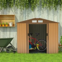 Outsunny 7'x4' Steel Garden Storage Shed, Outdoor Organizer with Spacious Room, Durable Metal, Brown - Perfect for Tools & Equipment(m-1)