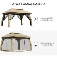 Outsunny 10' x 13' Outdoor Patio Gazebo, Beige Canopy Shelter with Netting, Vented Roof & Steel Frame for Garden, Lawn, Backyard, Deck(m-4)