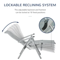 Outsunny Foldable Lounge Chair with 10-Positions Adjustable Backrest & Footrest for Deck, Backyard, Beach, Porch, Grey(m-5)