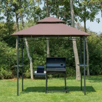 Outsunny 8' x 5' Grill Gazebo with Double Roof, Outdoor BBQ Canopy Gazebo with 2 Side Shelves for Patio Yard Garden Coffee(m-2)
