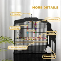PawHut 36" Bird Cage with Accessories, Handle, Mesh Cover, Tray, Black(m-6)