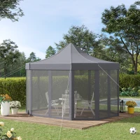 Outsunny 13' x 10' Pop Up Gazebo, Octagon Canopy Tent with Zippered Mesh Sidewalls, Weight Bags, Height Adjustable and Carrying Bag, Event Tent for Patio Garden Backyard, Grey(m-1)