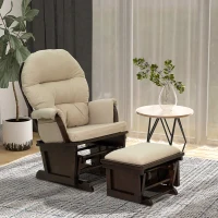 HOMCOM Nursery Glider Rocking Chair with Ottoman, Thick Padded Cushion Seating and Wood Base, Cream White(m-7)