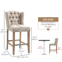HOMCOM Counter Height Bar Stools Set of 2, Upholstered Bar Chairs with Nailhead Backrest and Footrest, Modern Barstools for Kitchen, Dining Room, Beige(m-3)