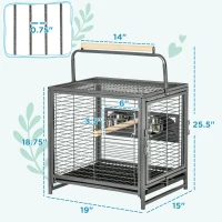 PawHut 18" Parrot Travel Carrier, Heavy Duty Wrought Iron Travel Bird Cage Carrier With Handle Perch And Accessories, Black(m-3)